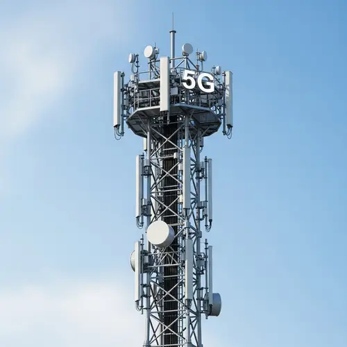 Modern 5G Antenna Tower Illustration in Clear Sky