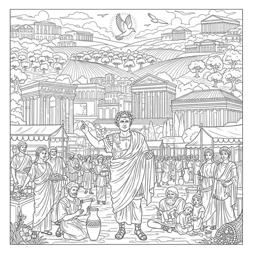 Coloring Page Depicting Reign of Caesar Augustus and Pax Romana