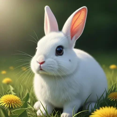 Adorable White Rabbit on Fresh Green Grass
