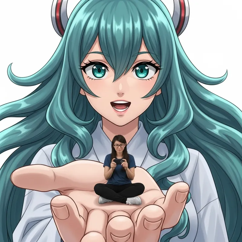 Giant Anime Character Holding Viewer Perspective Giant Anime Character Holding Viewer Perspective