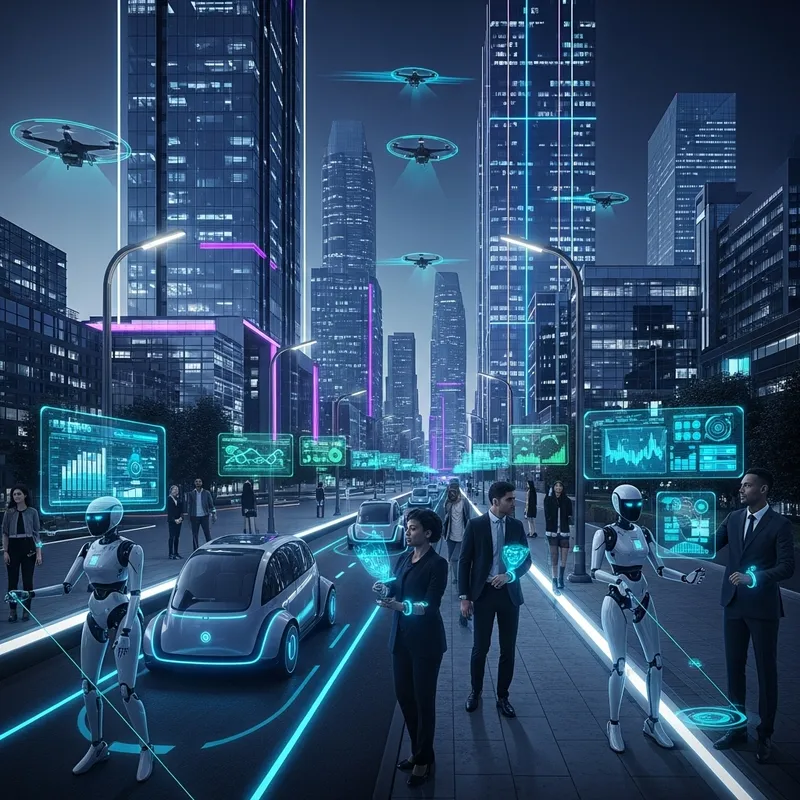 Innovative Technology & Futuristic Style: AI Robots, Neon Lights & Smart City