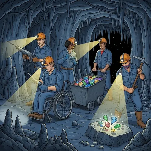 Eerie Underground Minescape Exploration with Diverse Team of Miners