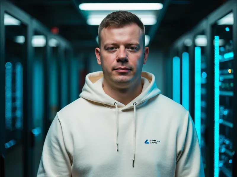 Stylish Model in Graphic Hoodie | High-Tech Backdrop