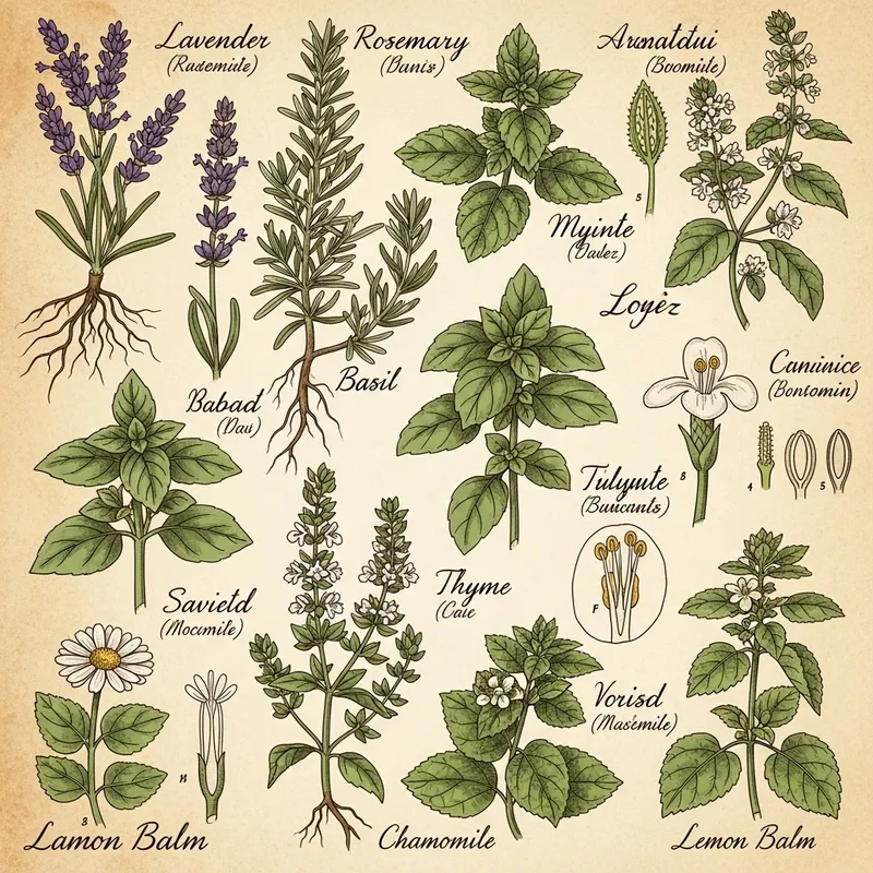 Vintage Botanical Drawings of Aromatic Herbs
