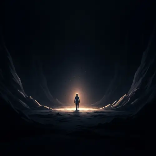 Lone Figure in Vast Darkness: Abstract Digital Art