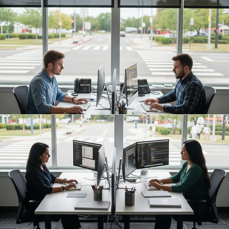 Realistic Office Scene with Designers and Engineers in Modern Workspace