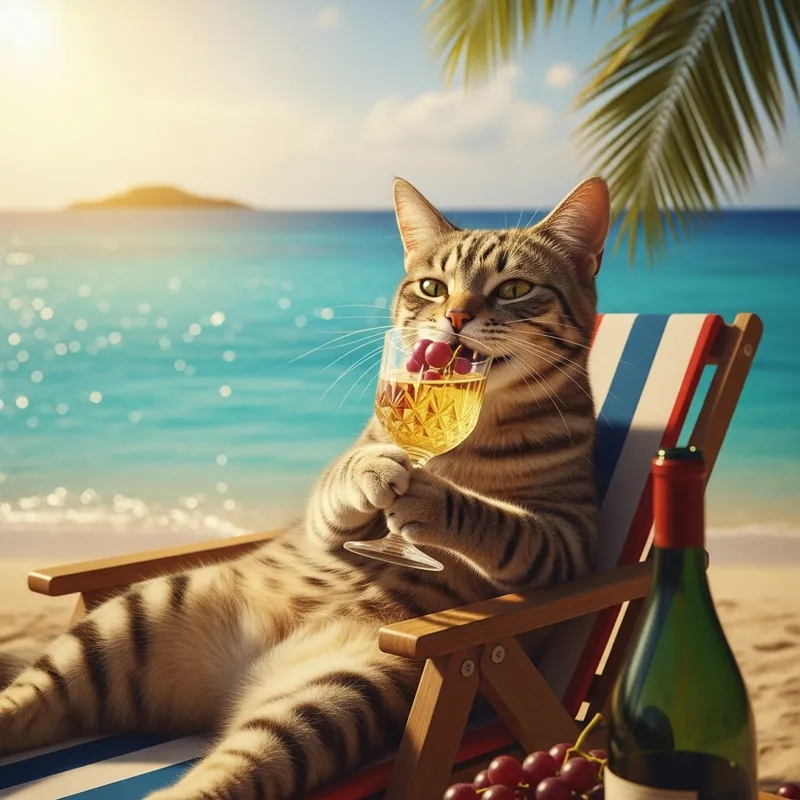 Playful Cat Lounging on Tropical Island | Nostalgic Fine Art Photography