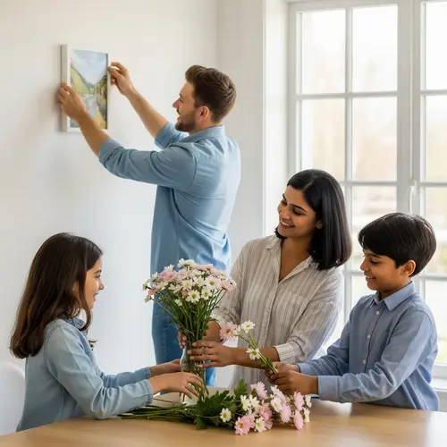 Happy European Family Decorating Room Together