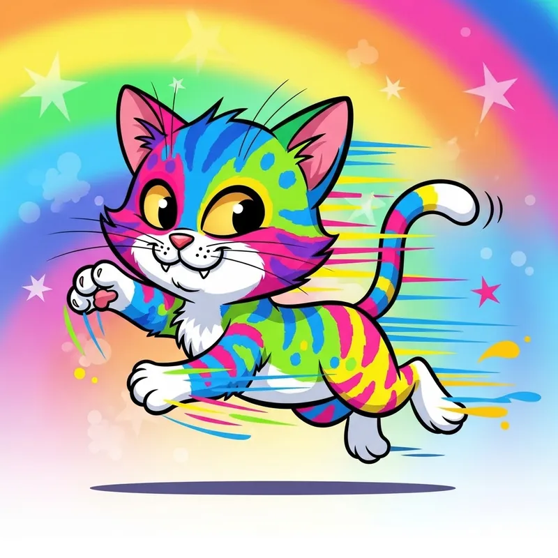 Vibrant Motion of Cartoon Kitten
