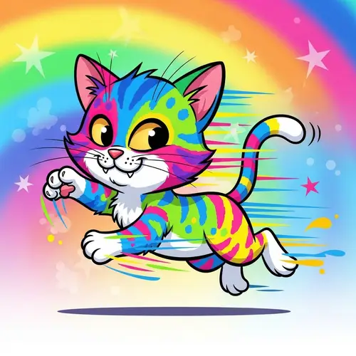 Colorful Cartoon Kitten in Motion
