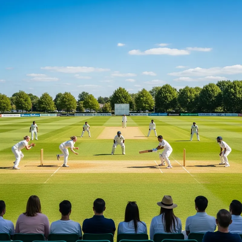 Diverse Cricket Match on Expansive Green Field - Global Spectacle