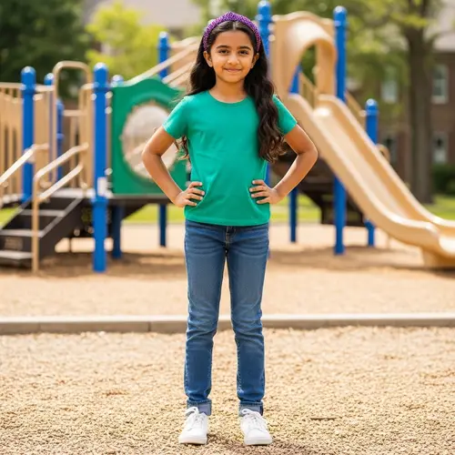12-Year Old Girl with Brown Hair in Sunny Park | Kids Playground