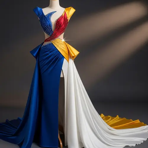 Luxurious Blue, Red, Yellow & White Pageant Gown
