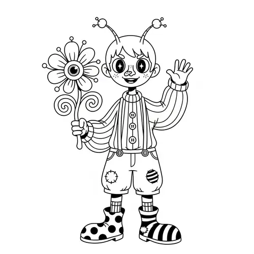 Androgynous and Quirky Character Illustration in Black and White