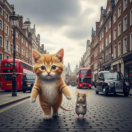 Cat and Mouse Walking Through London Streets