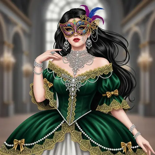 Elegant French Lady in Victorian Masquerade