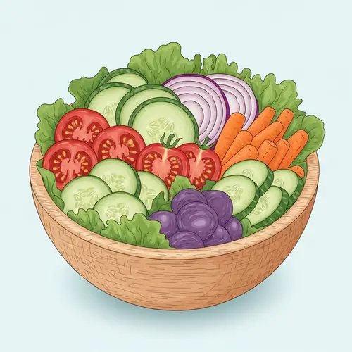 Colorful Vegetable Salad in Rustic Wooden Bowl