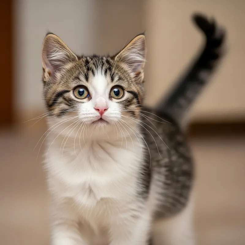Adorable Domestic Cat with Fluffy Fur | Playfully Curious