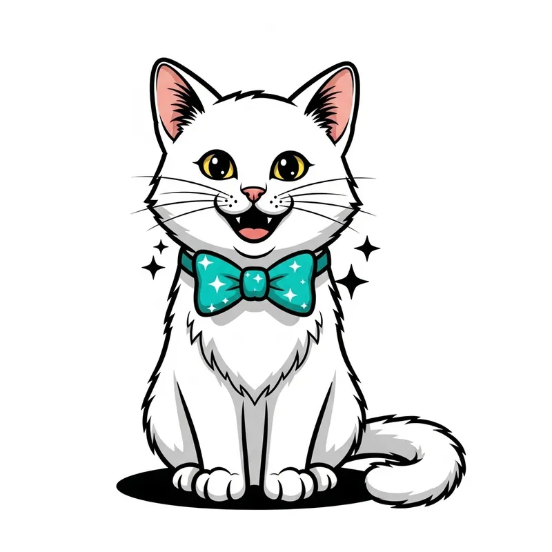 Playful Cartoon Cat with Turquoise Bow Tie