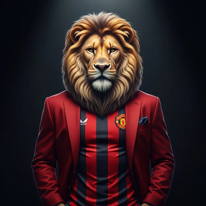 Majestic Anthropomorphic Lion in Red Jacket | Striking Image Majestic Anthropomorphic Lion in Red Jacket | Striking Image