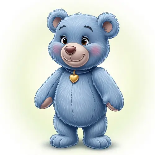 Adorable Blue Teddy Bear Illustration with Disney-like Charm