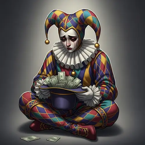 Melancholic Joker Sitting with Money Hat | Colorful Costume