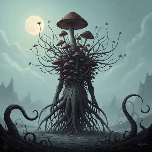 Lovecraftian Horror: Deep Sea Creature with Mushroom Structures