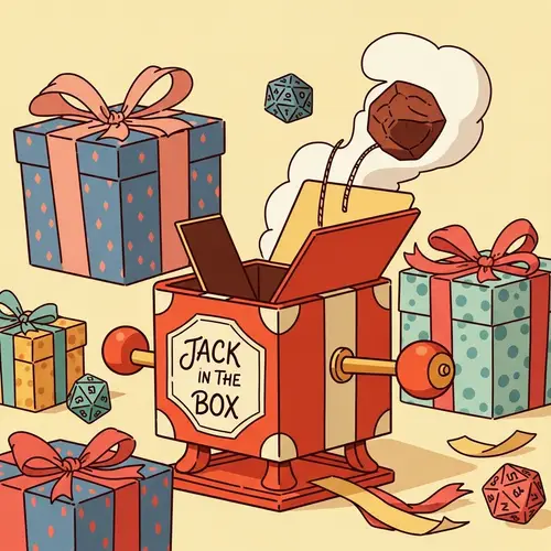 1970s & 1980s Inspired Jack-in-the-Box Toy with Dice and Gift Boxes