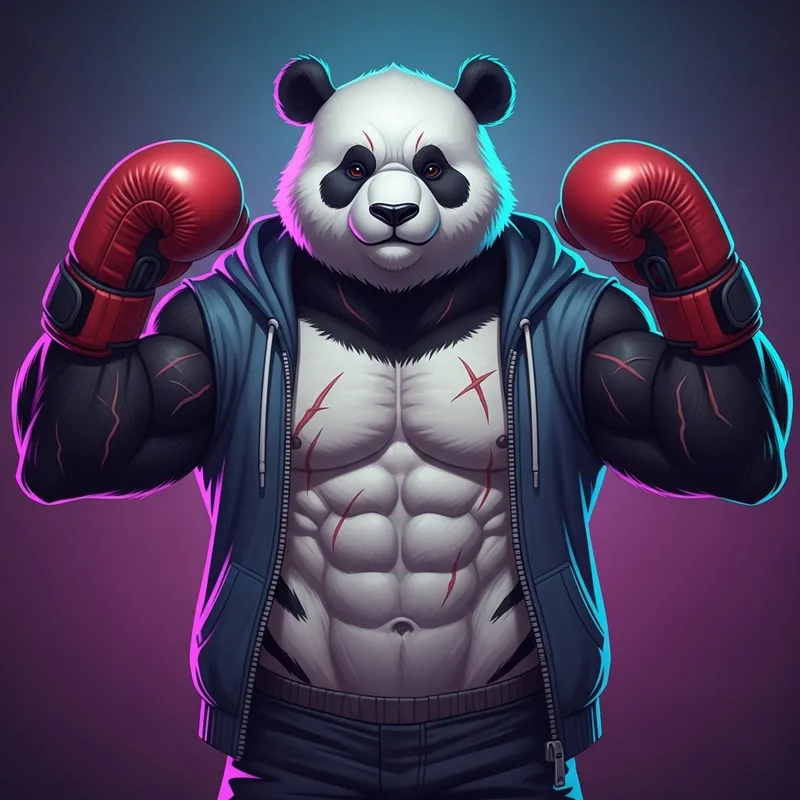 Powerful Panda Human Hybrid with Muscular Arms