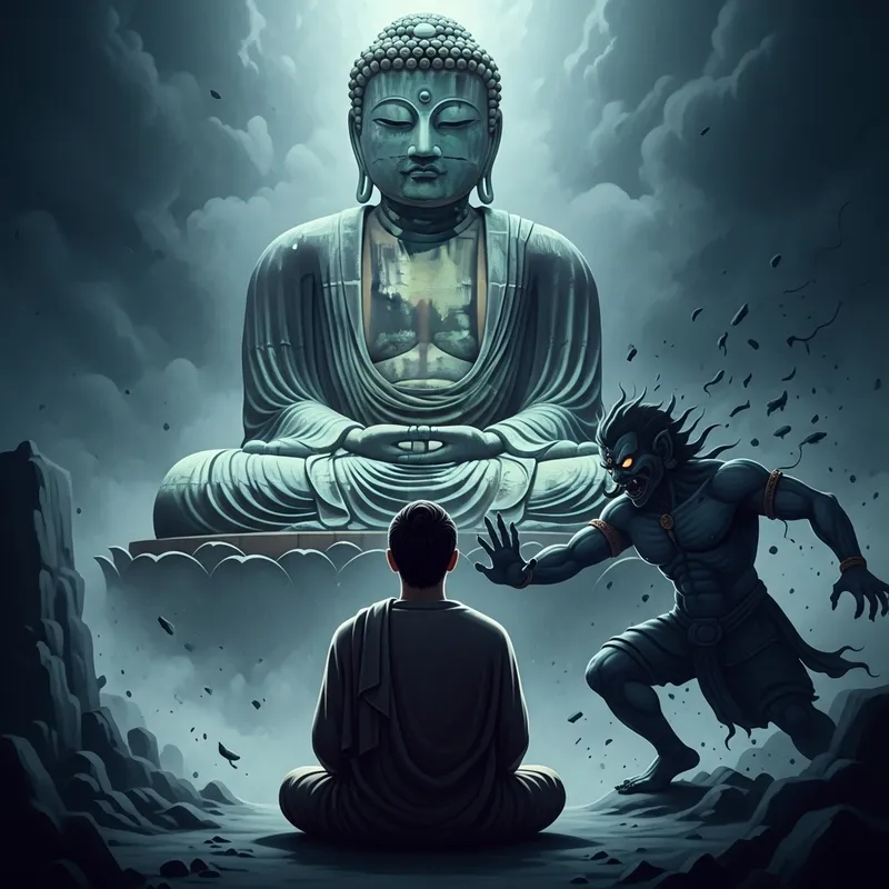 Buddha Facing Evil: Struggle of Good and Bad
