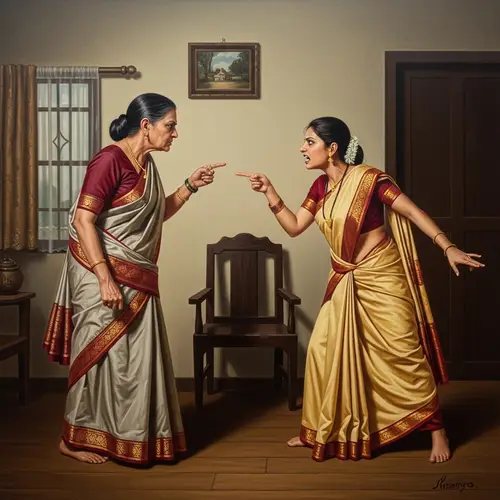 Dramatic South Asian Women Arguing in Traditional Attire