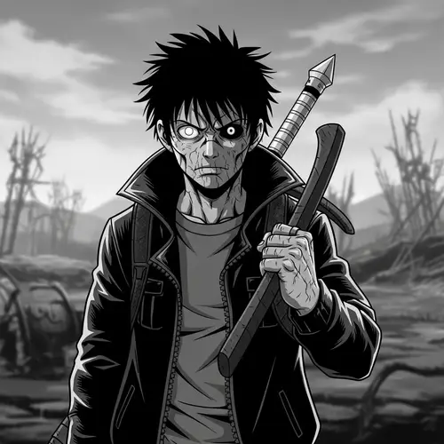 Unique Black and White Portrait in Apocalyptic Setting