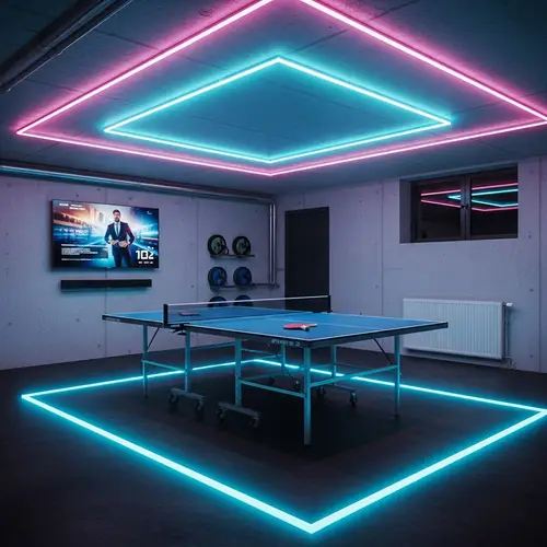 Futuristic Cyberpunk Fitness Space with Ping Pong Table