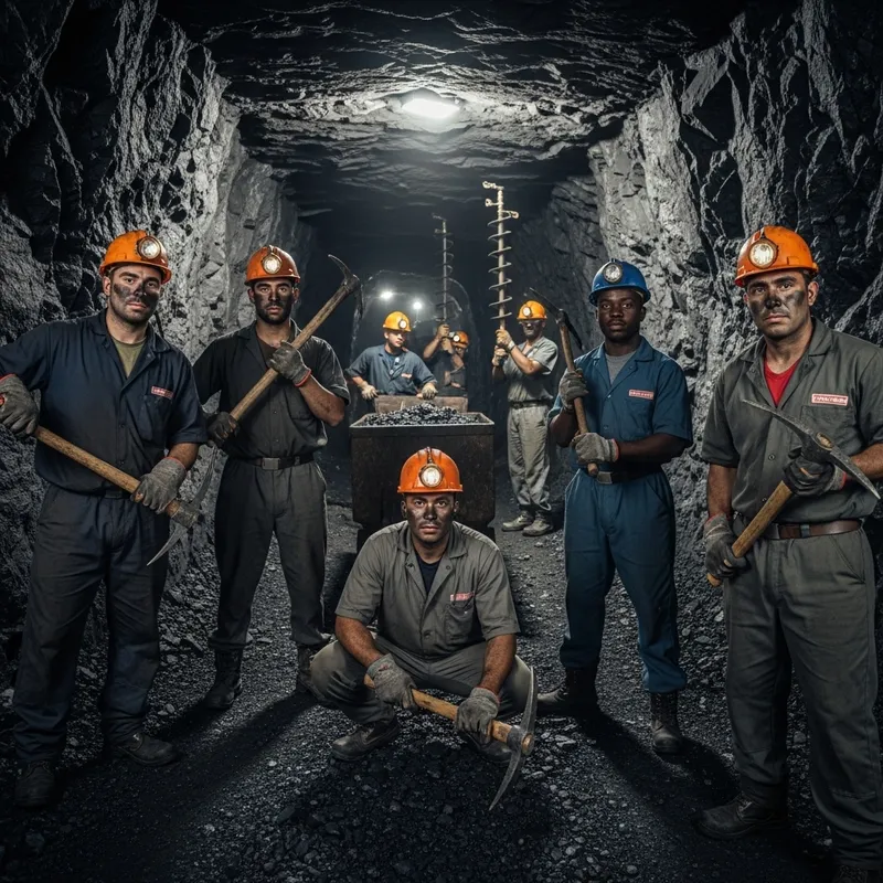 Diverse Team of Miners Hard at Work in Coal Mine