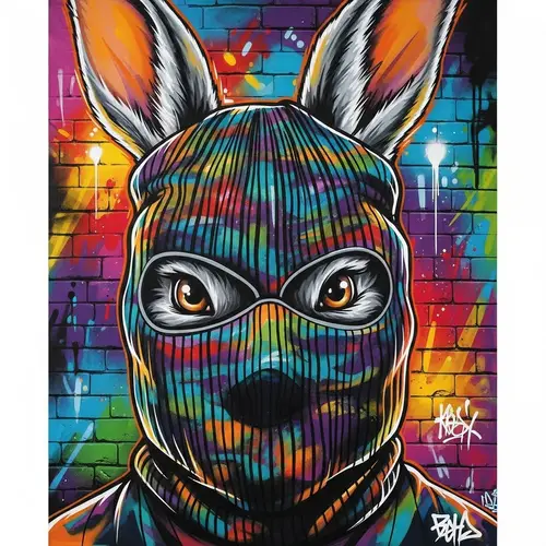 Graffiti Rabbit Art: Bandit Balaclava Street Mural