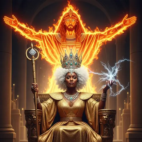 Revelation-Inspired Depiction of Divine Black Queen and Holy Being