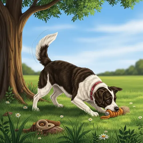 Active Dog Playing in Serene Park with Green Grass and Blue Sky