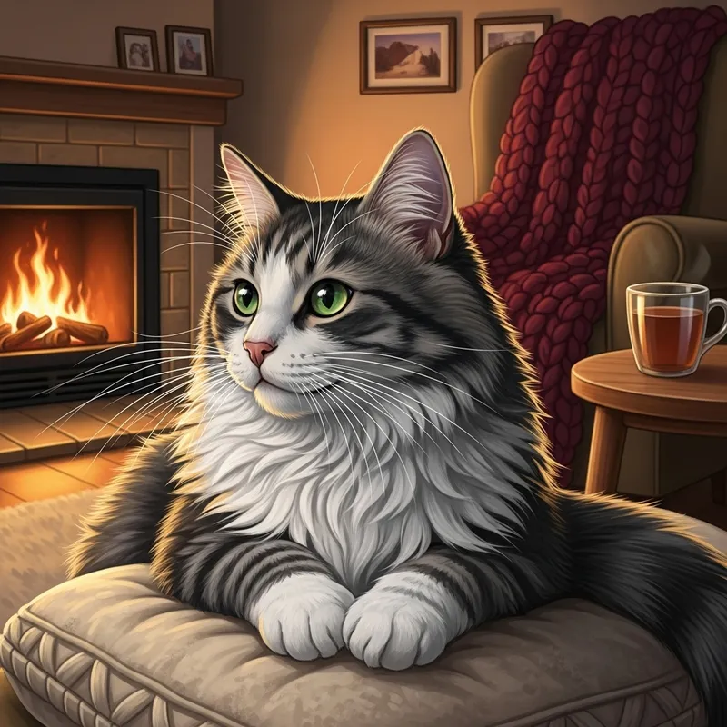 Household Cat Illustration on Cushion