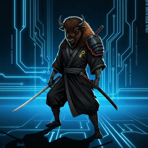 Cyberpunk Ninja in Bison Skin Kimono - Tron Inspired Artwork