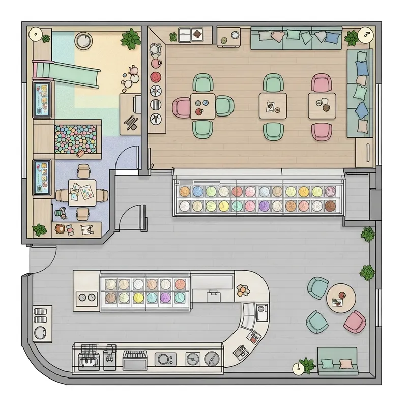 Ice Cream Store and Head Office Floor Plan Design