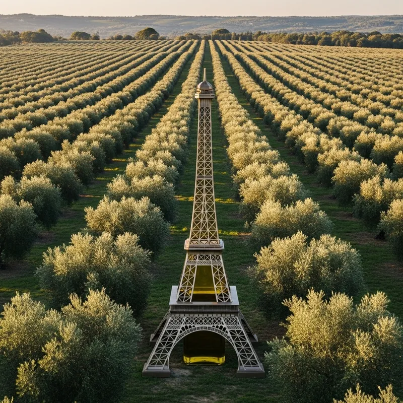 Oversized Olive Oil Monument in Lush Olive Grove | Stunning View
