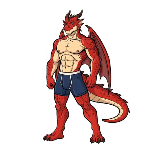 Muscular Dragon Demi-Human in Tight Boxers | Colorful Cartoon Art