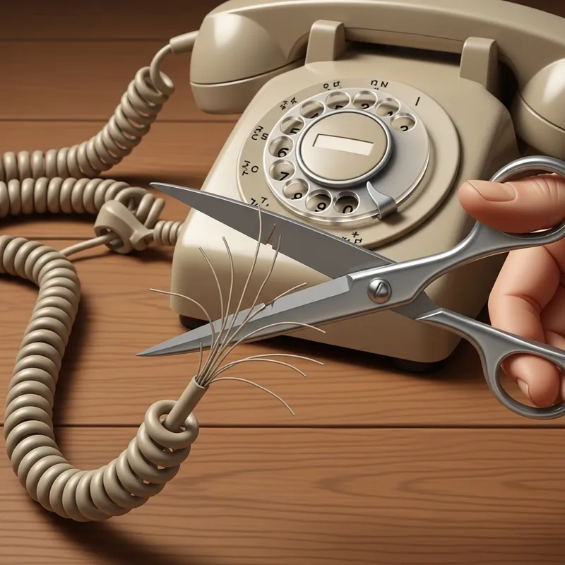 Realistic Retro Phone Cord Cutting Scene | Illustration Realistic Retro Phone Cord Cutting Scene | Illustration