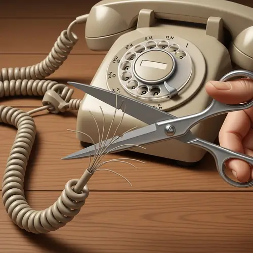 Vintage Phone Cord Cut Scene | Realistic Illustration