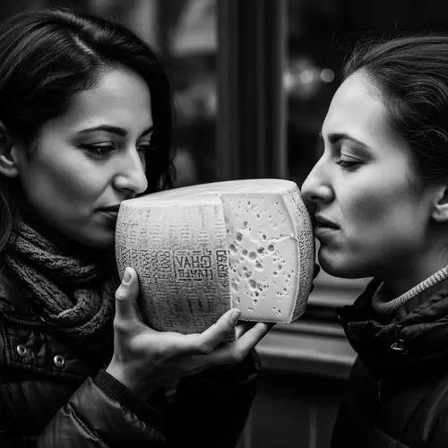 Candid Moment of Two Diverse Women with Cheese Wheel