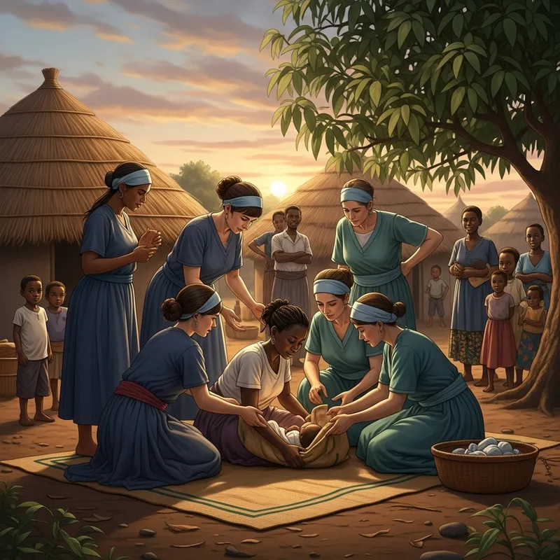African Village Childbirth Scene: Beautiful Diversity in Life's Beginning