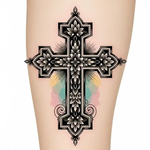 Intricate Cross Tattoo Design for Spiritual Strength