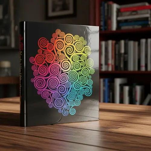 Colorful Abstract Design Hardcover Book on Wooden Table