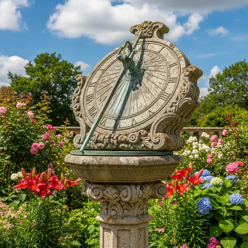 Vintage Sundial in Traditional Garden Setting