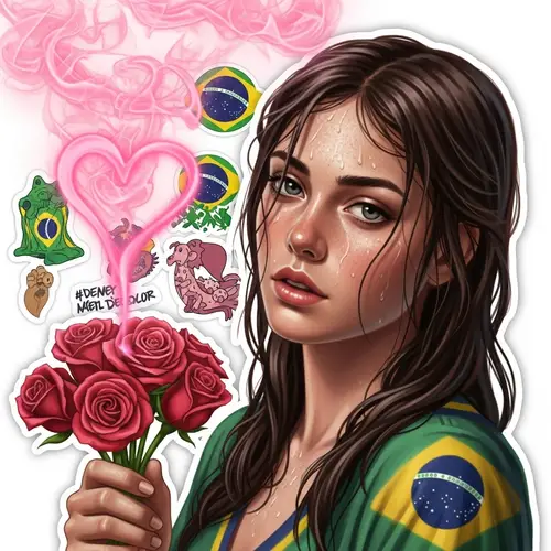 Vibrant Depiction of Brazilian Aphrodite with Rose Bouquet